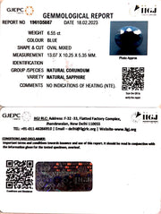 7.27/CT Natural Blue Sapphire with Govt Lab Certificate (2331)